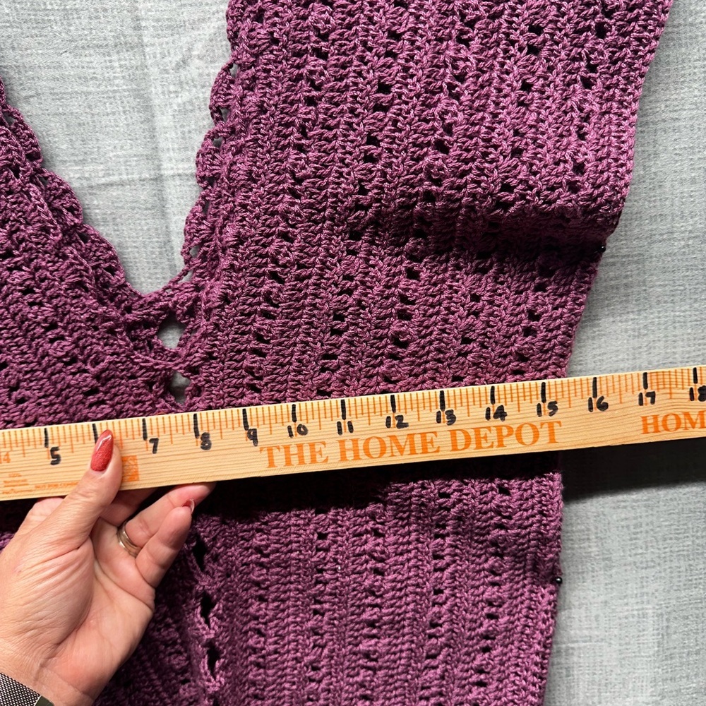 Hand crochet vest purple V Neck open center lace Small no tag Vintage 80’s - Picture 5 of 10